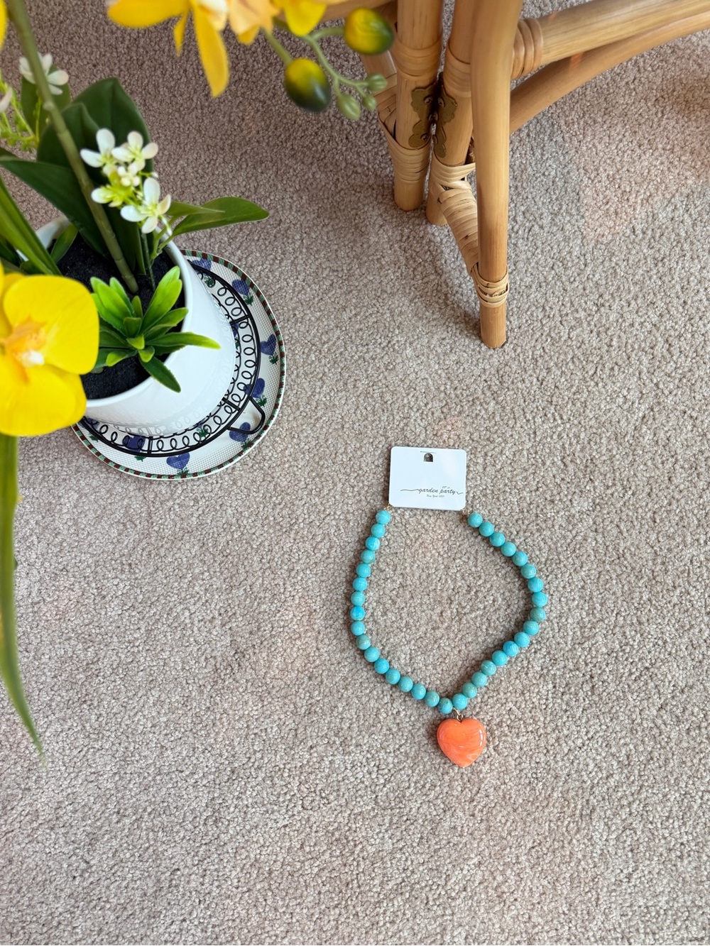 Turquoise Beaded Necklace with Heart Pendant